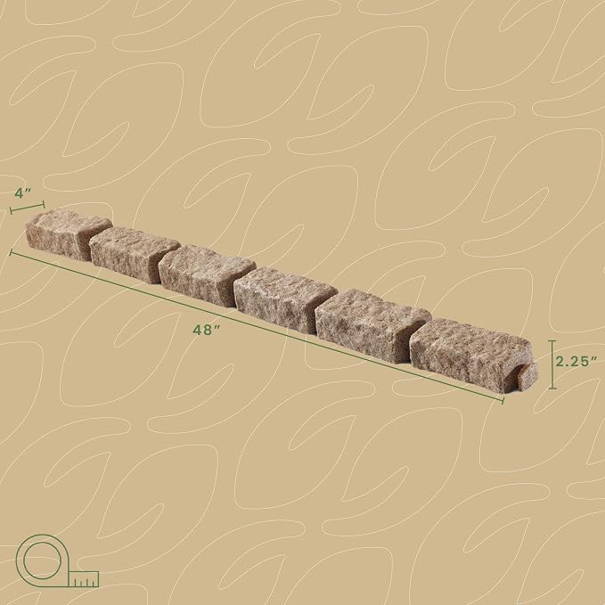 Landscape Edging | Garden Edging Border | Polyrock Bricks for Lawn Edging, Flower beds, Pathways & Yard Edging– 4 Packs | Each Section Has 6 Bricks 48" L x 4" W x 2.25" H | 12 Spikes |Sandstone