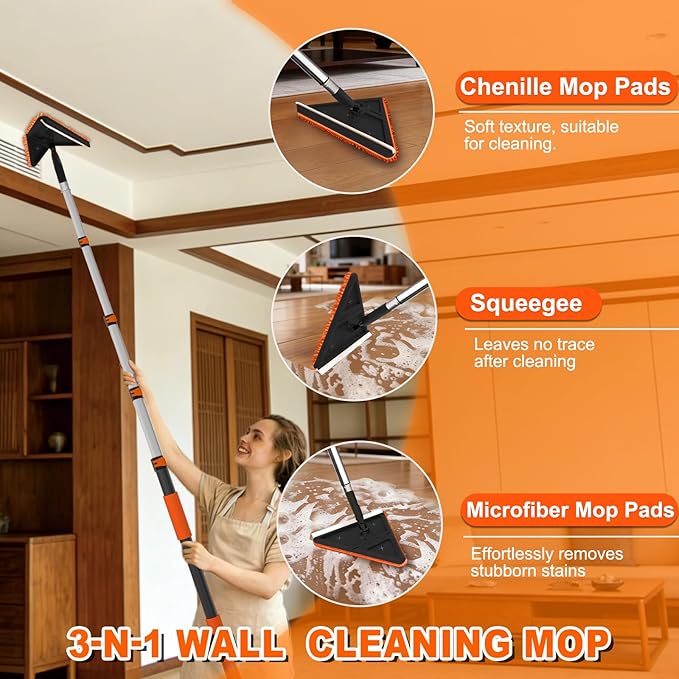 SISUPASSIE 20FT Reach Duster Cleaner Kit, Dusters for Cleaning with Extension Pole, Baseboard & Wall and Window Cleaner Mop for Fan Blades, High Ceiling and Cobweb