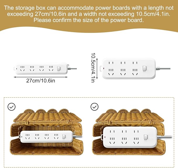Scalloped Edge Handmade Cable Management Box, Elegant Plastic Rattan Cable Organizer, 2 Open Slots Sturdy Cord Hider Box, Under Desk Cord Organizer for Home TV Wires Computer Router USB Hub Strip (1)