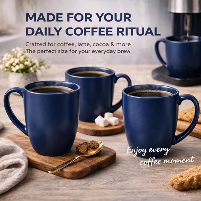 AmorArc 12oz Coffee Mugs Set of 6, Large Ceramic Coffee Mugs for Men, Women, Dad, Mom, Modern Coffee Cups With Handle For Tea,Latte,Cappuccino,Cocoa. Dishwasher&Microwave Safe, Matte Blue