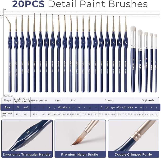 Nicpro Professional Miniature Painting Kit - 25PCS Miniature Paint Brushes Drybrush with Magnetic Painting Handle, Model Paint Brushes for Miniatures, Model, Craft, Acrylic Painting, with Nylon Bag