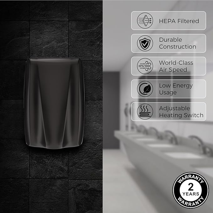 stardrix UL Approved Stainless Steel Bathroom Hand Dryer with HEPA Filter, Heavy Duty Automatic Electric High Speed Hand Dryer for Commercial Restroom, Matte Black