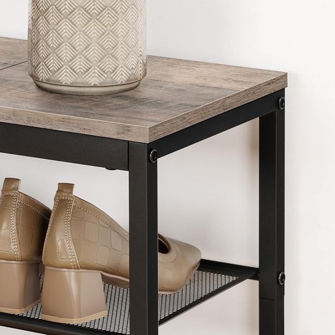 HOOBRO Shoe Bench, 3-Tier Shoe Rack, Industrial Shoe Organizer Storage Bench, 19.7 inches Entry Bench with Mesh Shelves, for Entryway, Living Room, Hallway, Easy Assembly, Greige BG50HX01