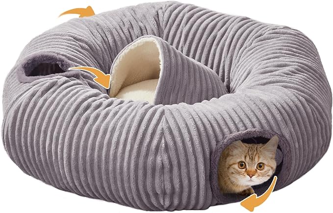 Large Cat Tunnel Bed for Indoor Cats,Cat Donut Tunnel Toy with Washable Circle Cushion,Blackout Tent, Multifunctional Playground Toys Hideplace for Kitty, Kitten, Rabbit,Ferret