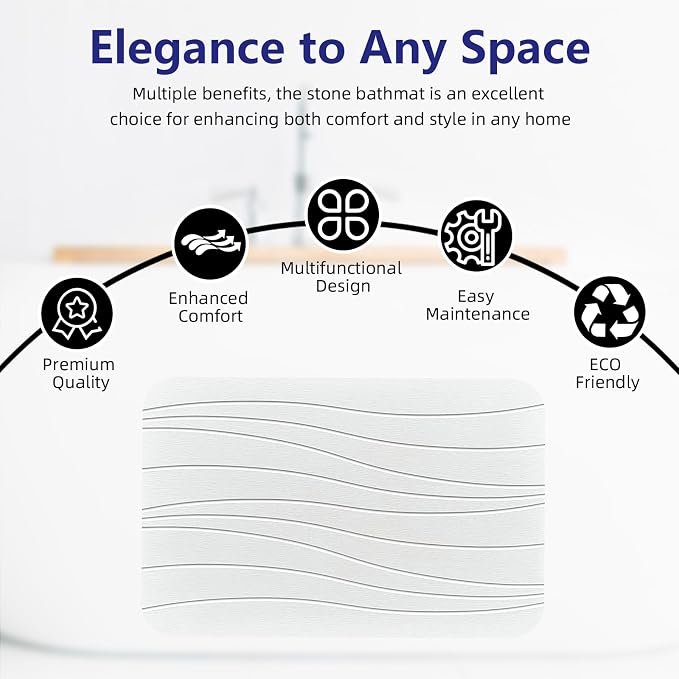 Fast Drying Stone Bath Mats for Bathroom, Non-Slip Diatomaceous Earth Bath Mat, Super Absorbent Bath Mat Stone (23.6''×15.4" White Flow)