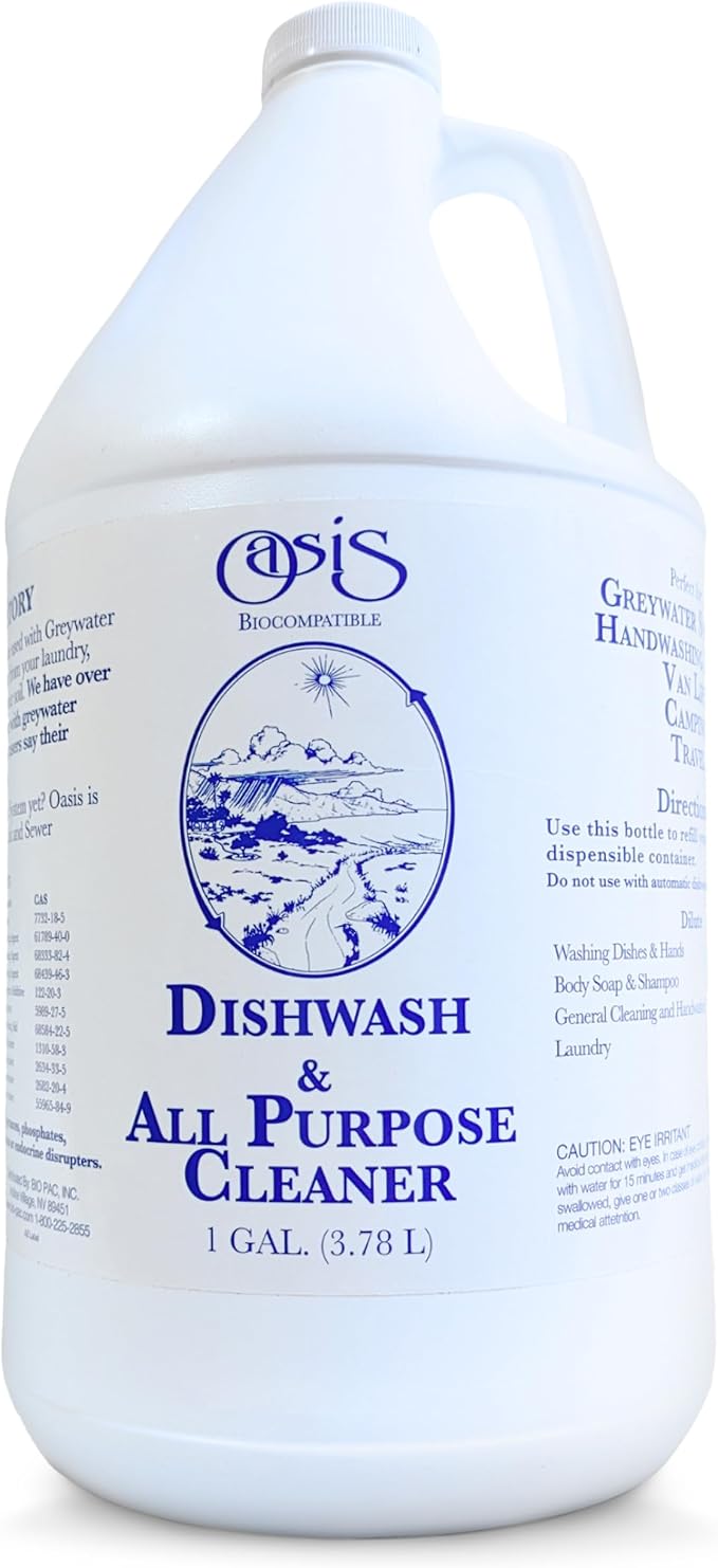 Oasis Biocompatible Dish Soap Liquid & All Purpose Cleaner - Reuse Greywater for Plants - Clean, Safe, Concentrated, Grey Water Friendly, Sodium-Free, Biodegrades Into Plant Nutrients - 1 Gallon