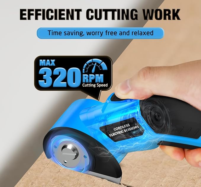 Cordless Electric Scissors,4V Rechargeable Cardboard Cutter Heavy Duty Scissor with Safety Lock & LED Light for Box Carpet Plastic Fabric(Blue)