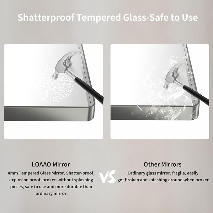 LOAAO 48X32 Inch Brushed Nickel Bathroom Mirror, Rounded Rectangle Silver Metal Frame Mirror, Brushed Nickel, Anti-Rust, Shatter Proof, Hangs Horizontally or Vertically