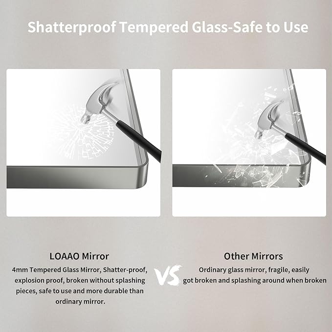 LOAAO 72X36 Inch Brushed Nickel Bathroom Mirror, Rounded Rectangle Silver Metal Frame Mirror, Brushed Nickel, Anti-Rust, Shatter Proof, Hangs Horizontally or Vertically