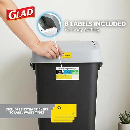 Glad 12 Gallon Trash Can with Clorox Odor Protection, 3 Pack | Linkable Waste and Recycling Bin with Swing Top and Lift Up Lid, for Kitchen, Office, Home, Black