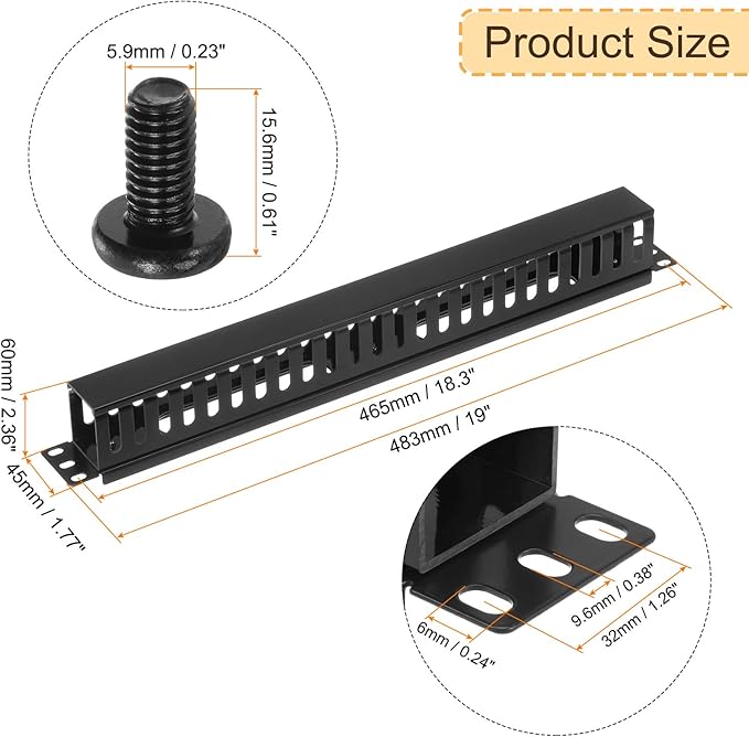 PATIKIL 1U 19 Inch Cable Manager, 4 Pack 24 Slot Horizontal Rack Mount Wire Management Metal Finger Duct Wire Organizer for Network Cabinet, Black