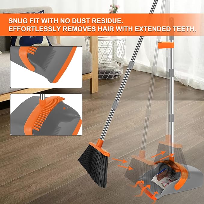 Broom and Dustpan Set, Large Broom with Dustpan Combo Set, 55" Long Handle Heavy Duty Industrial Dust pan Set for Classroom Lobby Home