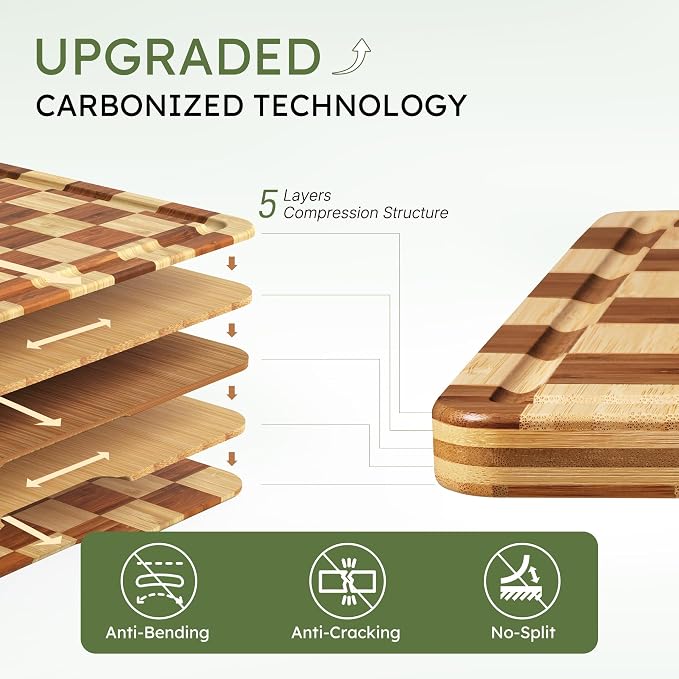 24”Extra Large Bamboo Cutting Boards for Kitchen Wooden Checkered Cutting Board Heavy Duty Butcher Block Healthy End Grain Charcuterie Board Non Slip XXXL Wood Over Sink Decorative Chopping Board