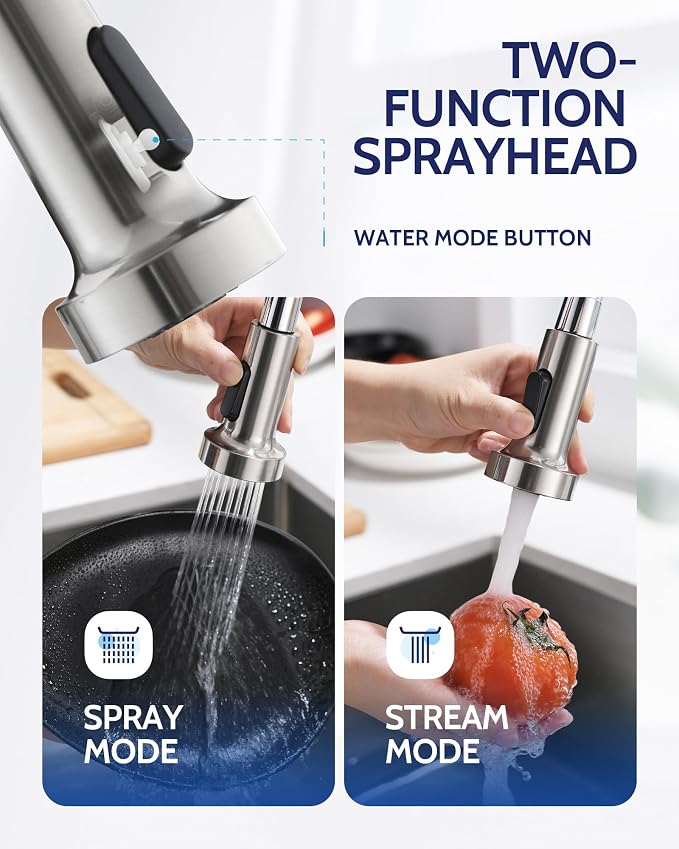 LUFEIDRA Stainless Steel Kitchen Faucet with Sprayer-High Arc Dual Function Brushed Nickel Sink Faucet, Commercial Single Handle One Hole Spring Faucet for RV Farmhouse Camper Laundry Pot Filler