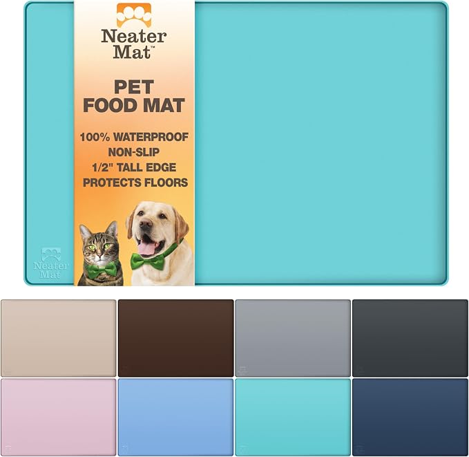 Neater Pet Brands Neater Mat Pet Mats for Food and Water, Cat & Dog Bowl Mat Waterproof Silicone, Feeding Tray, Dog Food Mats for Floors, Placemat w/Raised Edge for Under Bowls, 32" x 24", Aquamarine