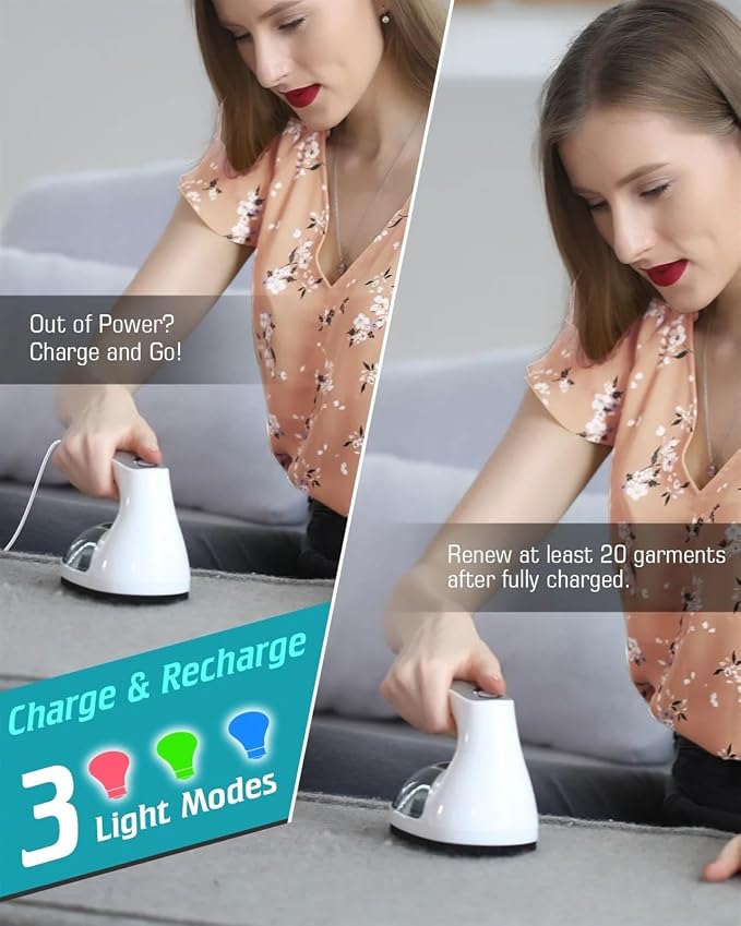 BAHREL Fabric Shaver Lint Remover - Fabric Defuzzer Electric Lint Fuzz Pills Remover with Quandruple Protection & 2 Replaceable 6-Leaf Blades, Sweater Defuzzer Remove Pilling (Color : White)