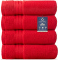 COZYART Luxury Hand Towels 4 PCS, Red 100% Turkish Cotton 650 GSM | OEKO-Tex 100 Certified Zero Twist Ring Spun, Soft Absorbent Quick Dry, Plush Fluffy, Breathable Hotel Quality for Daily Use