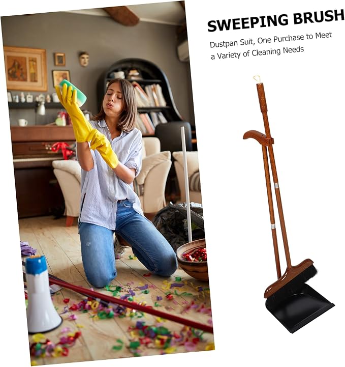 HEALLILY Broom and Dustpan Set with Handle Versatile Cleaning Tool for Home Kitchen and Patio for Pet Hair and Dust Removal Ergonomic Design for Comfortable Use