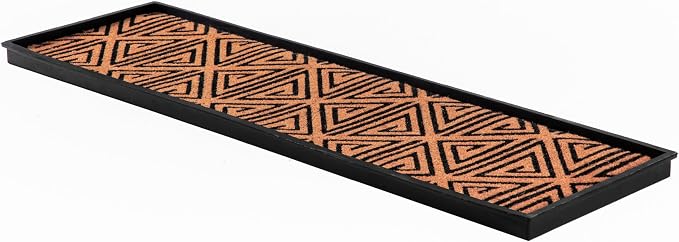 Anji Mountain Heavy Duty Waterproof Rubber Shoe Storage Mat Organizer/Boot Storage Tray Multi Use for Entryway with Coir, Tan Insert, Fits 4 Pair (46.5" Wide)