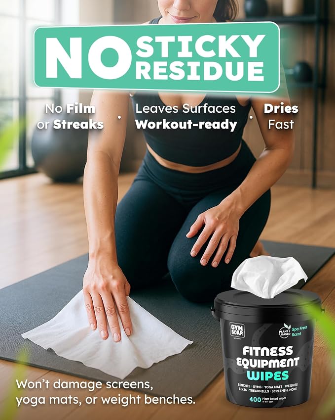 Gym & Yoga Mat Cleaner Wipes, Plant Based - 500 Gym Equipment Wipes to Clean Exercise Equipment, Treadmill, Peloton Bikes - Gym Supplies, Yoga Supplier, Cleaning Wipes for Home & Gym - Spa Fresh Scent
