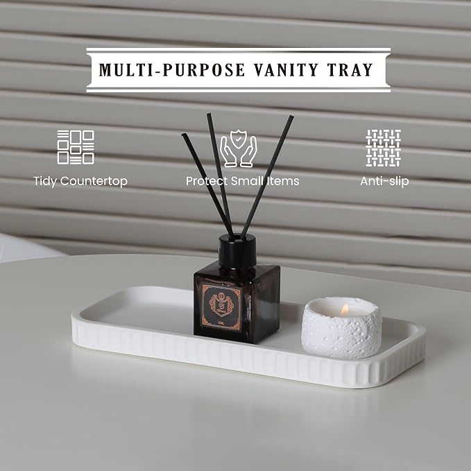 INIUNIK Bathroom Accessory Set - 6 Pieces Bathroom Accessories Set Complete with Soap Dispenser, Toothbrush Holders, Tumbler, Vanity Tray and 2 Qtip Holder for Home Organizer and Decor, White