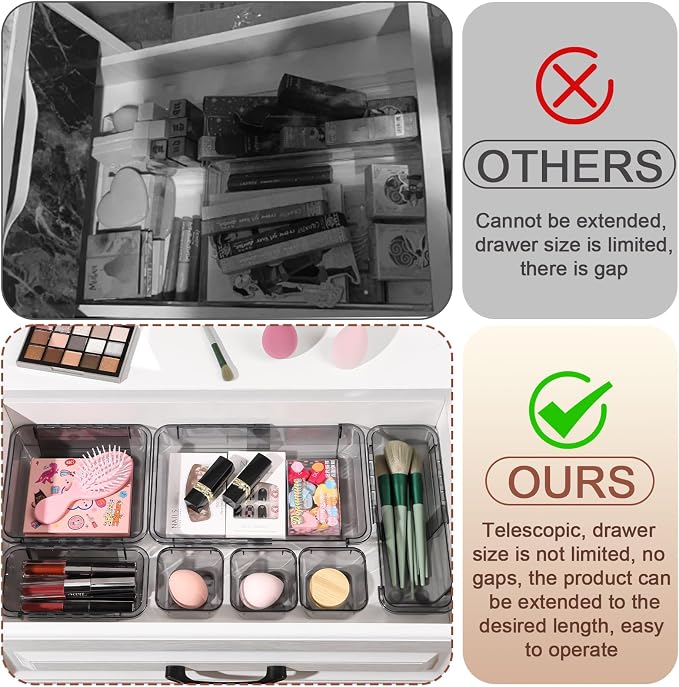 25 Pcs Clear Drawer Organizer, Adjustable Drawer Storage Box, 3-Size Desk Drawer Organizer, Acrylic Storage Bins for Makeup, Kitchen Utensils, Bedroom Dressers Tool Organizer for Gadgets, Black
