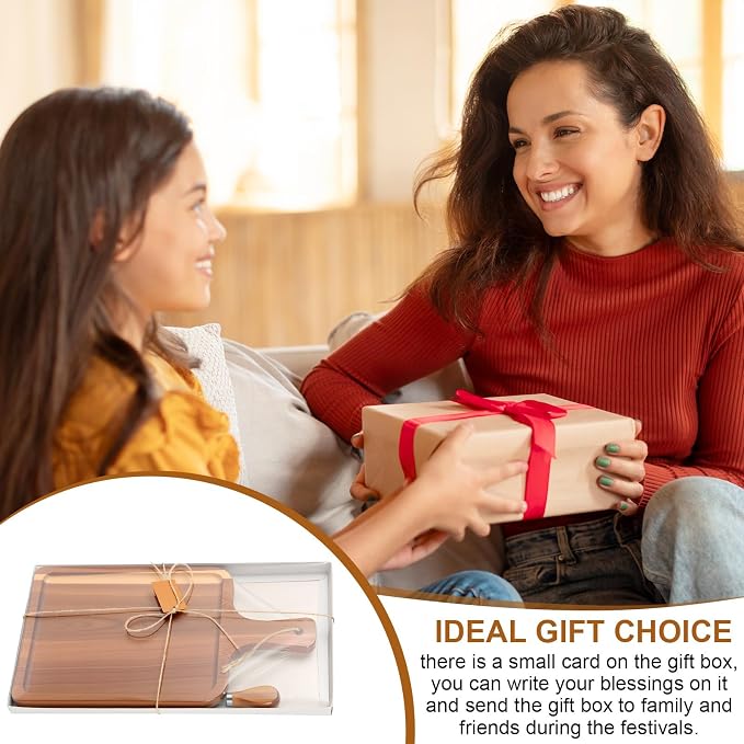 Geetery 12 Set Acacia Wood Charcuterie Board with Knife Wooden Serving Tray with Groove Acacia Wood Cutting Board with Gift Box and Card for Wedding Baby Shower Housewarming Gift (14 x 8 Inches)