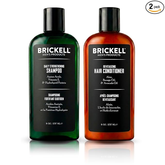 Brickell Men's Daily Revitalizing Hair Care Routine, Shampoo and Conditioner Set For Men, With Pro-Vitamin B5, Aloe, and Tea Tree Oil, Strength and Volume Enhancing Conditioner, Gift Set