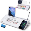 SELEAD Desktop Glass Whiteboard with Wireless Charger & Built-in Mirror, Dry Erase Board Computer Pad Keyboard Stand with Organizer for Home, School, Office Desk Accessories, White