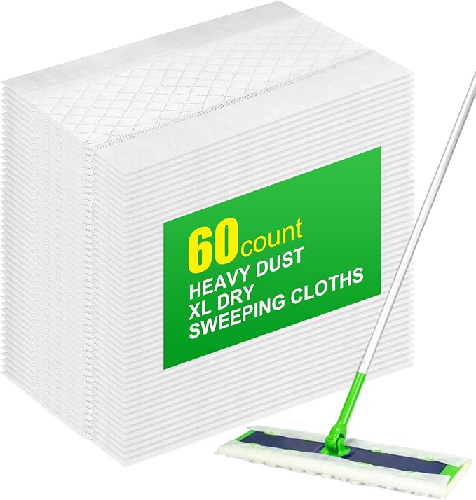 60 Count Thicken Heavy Duty XL Dry Sweeping Cloths for Swiffer Sweeper XL Mop,Disposable X-Large Pet Dry Mop Refill,Multi-Surface Dry Cloth Refills for Floor Cleaning
