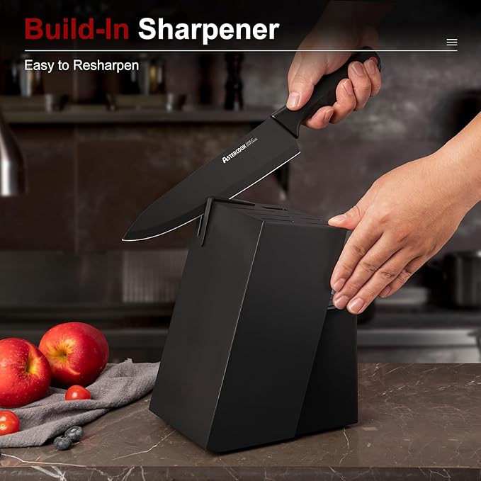 Knife Set, Astercook 15 Pieces Knife Sets for Kitchen with Block, Dishwasher Safe Kitchen Knife Set with Built in Sharpener Block, German Stainless Steel Kitchen Utensils Set