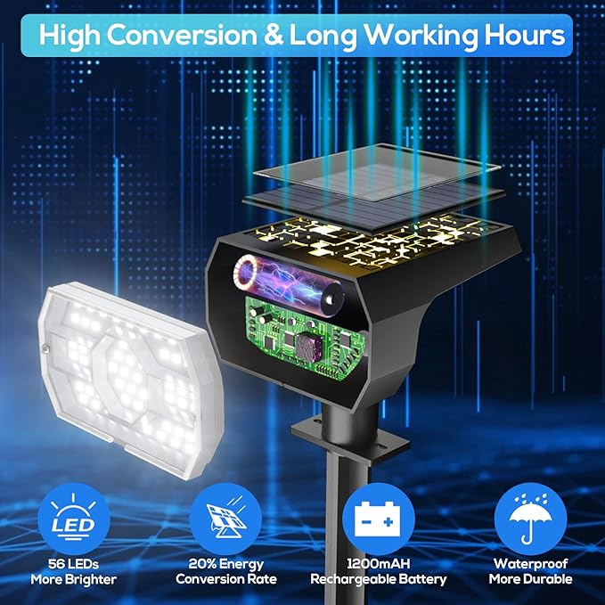 NYMPHY Solar Lights Outdoor Waterproof - 6 Pack (Cool White) | 56 LED 3 Lighting Modes IP68 Waterproof Solar Powered Garden Yard Spot Solar Lights for Outside Landscape