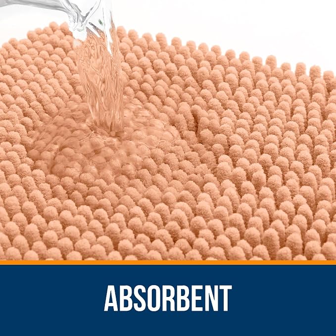 OLANLY Large Bathroom Rugs 59x35, Extra Soft Absorbent Chenille Bath Rugs, Rubber Backing Quick Dry, Machine Washable Bath Mats for Bathroom Floor, Tub and Shower, Home Decor Accessories, Peach