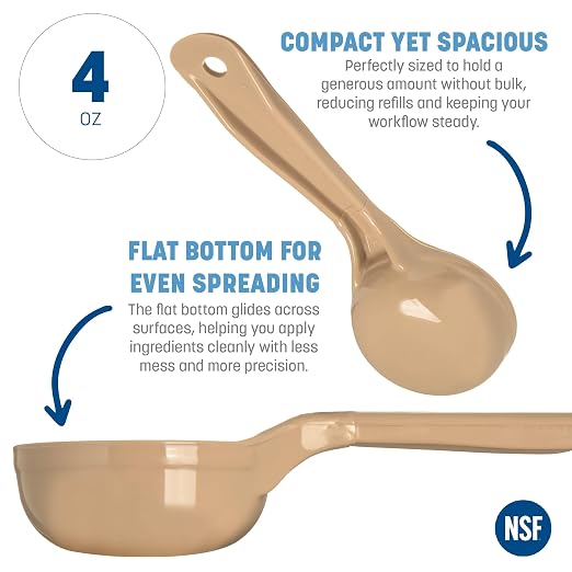 Carlisle FoodService Products Measure Miser Solid Spoon Measuring Spoon with Short Handle for Kitchens, Plastic, 4 Ounces, Beige