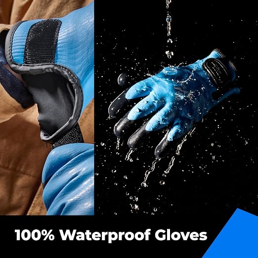 toolant 100% Waterproof Winter Work Gloves, Thermal Insulation with Grip | Touchscreen, Freezer Work for Men and Women, Cold Weather Work & Outdoor Tasks, Blue, Large