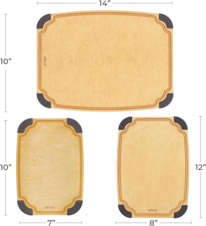 Essential Series 3-in-1 Cutting Board Set, Knife Friendly, Dishwasher Safe, Juice Groove, Reversible, Non-Porous, Eco-Friendly, Set of 3