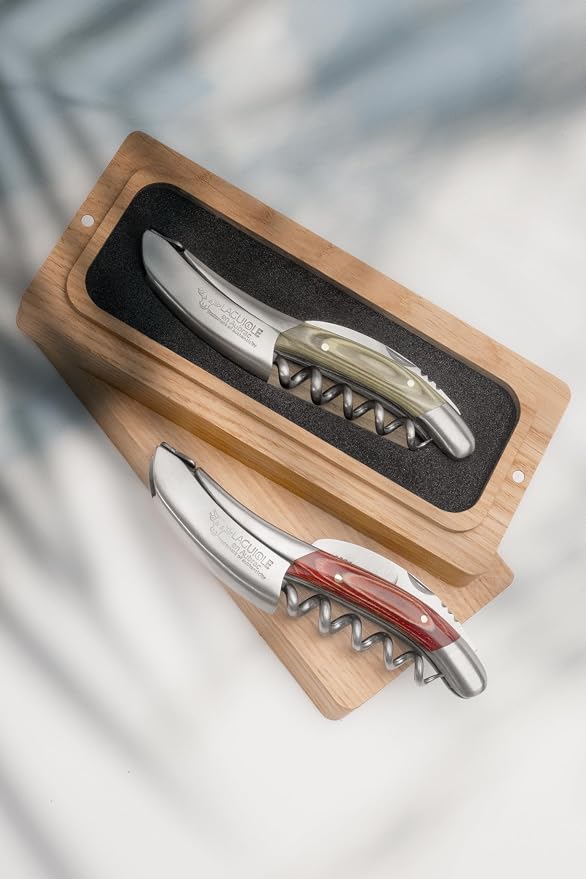 Laguiole En Aubrac Sommelier Waiter's Corkscrew, Red Pakawood Handle, Wine Opener With Foil Cutter & Bottle Opener