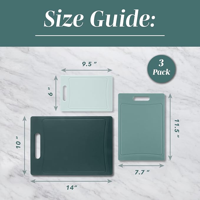 COOK WITH COLOR Non-Slip Cutting Board Set – Kitchen Essentials with Easy Grip Handle for Meat, Veggies, and Fruits, 3 Cutting Boards, Teal