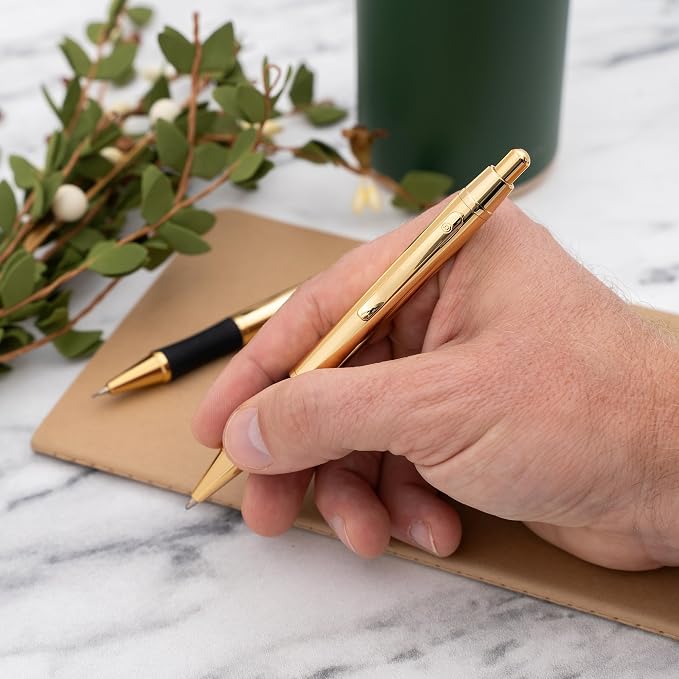 Dayspring Pens Monroe 18K Gold Pen and Pencil Set, Custom Engraved, Click Action, Medium Point Black Ink, Gift for Graduation, Birthdays, Career Advancement, New Job, Gifting Case Included