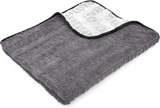 The Rag Company Gauntlet Car Drying Towel, Ultra-Absorbent 70/30 Blend Korean Microfiber, Dries Vehicles Faster Without Scratching, 900 GSM, 30x36 Inches, Ice Grey/Grey, 1-Pack