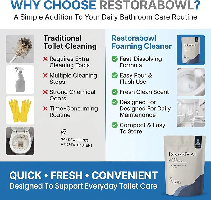Restorabowl Toilet Cleaner, Restorabowl Toilet Bowl Cleaner, 2026 New Professional Foaming Cleaning Powder - Fast Dissolving Daily Toilet Cleaner with Fresh Scent for Daily Freshness, Easy Flush (1Pc)