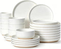 Plates and Bowls Sets, Scratch Resistant Dinnerware Sets for 8, 24 Pieces Porcelain Ceramic Dishware Dishes Set, Modern Stoneware Kitchen Dinner Set, Microwave and Dishwasher Safe, Cream White