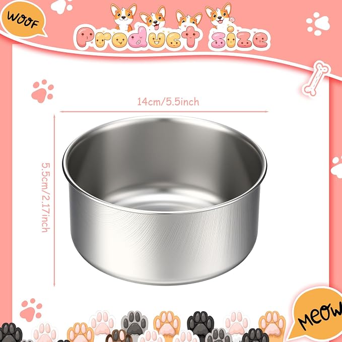 Silkfly 14 Pack Stainless Steel Hanging Dog Crate Bowls, Non-Spill Kennel Food & Water Bowls with Screw Clamp Holders, Removable, Easy to Clean Metal Cage Feeder for Pets(29 oz)