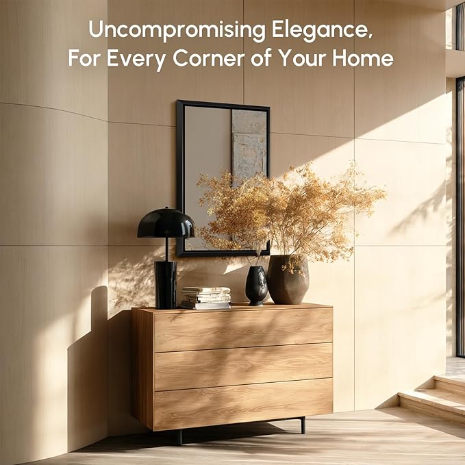 USHOWER 24x36 Inch Floating Bathroom Mirror - Brushed Black Wall Mirror for Over Sink, Anti-Rust, Beveled Aluminum Frame, Modern Rectangular HD Reflection Vanity Mirror(Copper-Free Silver Coating)