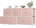 OLIXIS Pink Dresser for Girls Bedroom, Wide Dresser for Closet, 5 Drawers | Closet Organizers and Storage with Bins, Fabric Chest of Drawers for Clothes Storage, Wooden Top, Living Room