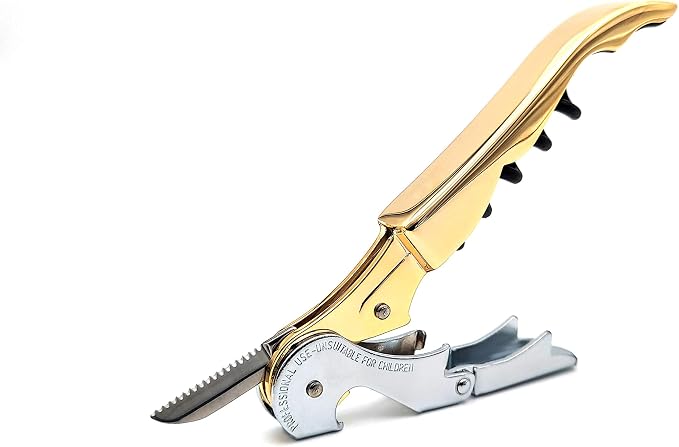 Pulltap's Genuine Classic 500 Waiter's Corkscrew – Double-Hinged Wine Key with Hinged Foil Cutter – Patented Design – Made in Spain – Gold (Oro – 24K Flash Gold)