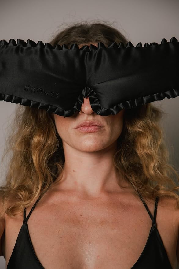 DROWSY Silk Sleep Mask - Face-Hugging, Padded Cocoon for Luxury Rest in Total Darkness - 100% Pure Mulberry Silk (Sleep & The City)