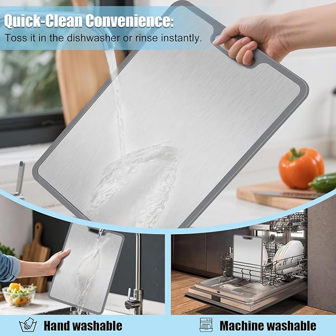 Titanium Cutting Boards for Kitchen,Non-Slip Titanium Cutting Board with Protective Edge Guard & Safe Grip Handle,Double Sided Food Grade,Easy to Clean, Safer, Healthier Choice 15”×11”