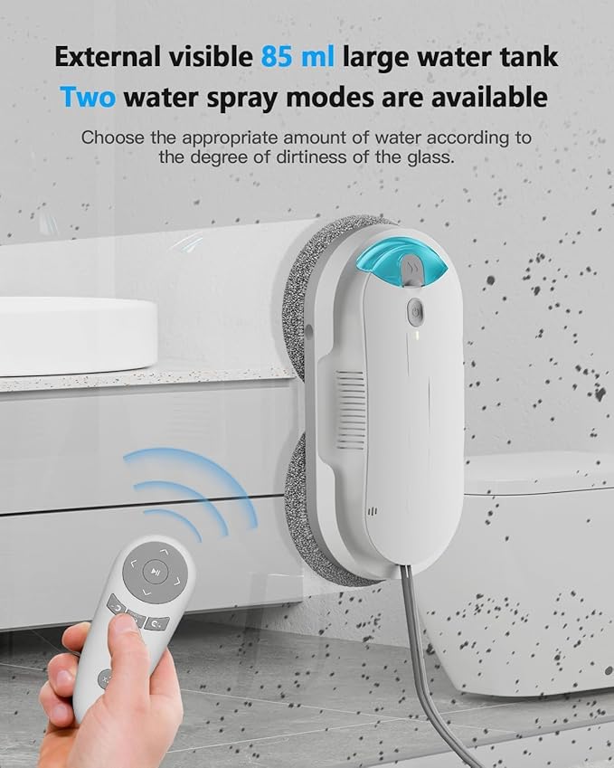 Window Cleaning Robot - Double Helix 4800-6400Pa Suction, Dual Ultrasonic Spray, 85ml Tank, Edge Detection, Anti-Drop, 3 Cleaning Modes for Streak-Free Glas (White)