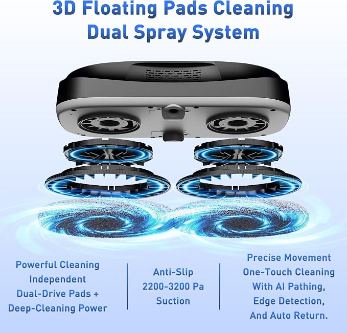 KKI Window Cleaning Robot, Upgrade Window Cleaner Robot, Auto Spray, Max 6400pa,3 Cleaning Modes & Edge Detection, Remote Control for High-Rise Windows, Glass Door,4Sets Cloths,Black